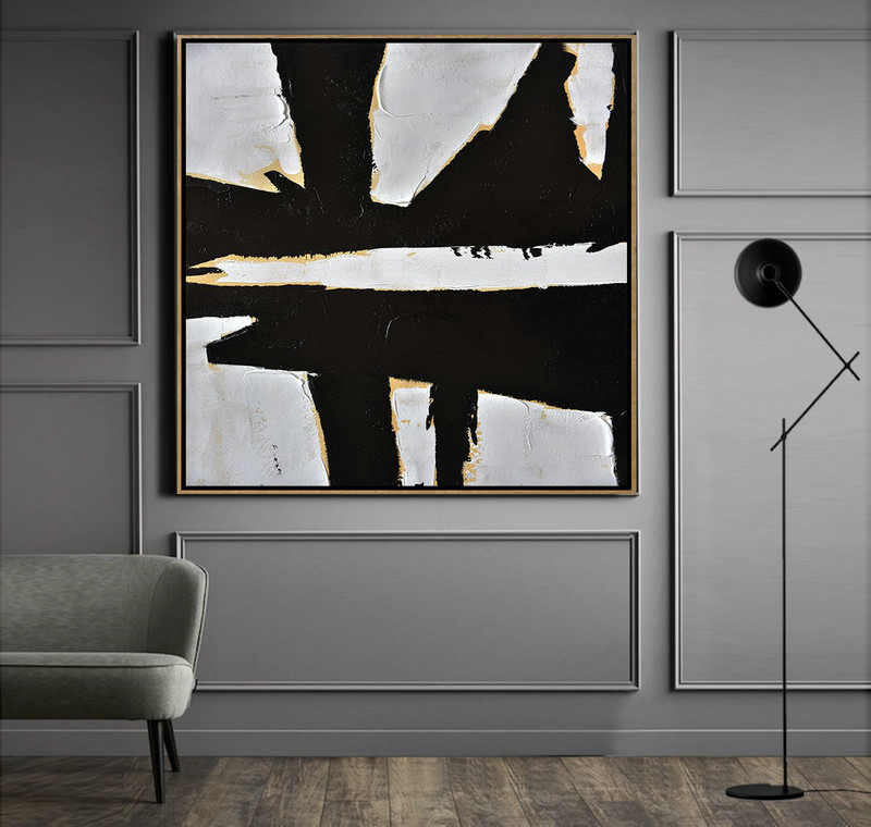 Huge Abstract Painting On Canvas,Handmade Minimal Art Palette Knife Canvas Painting, Black White Beige - Big Canvas Painting